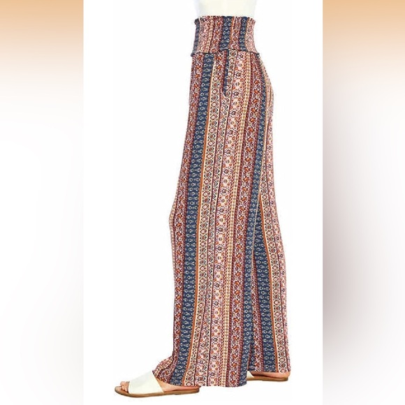 Three Dots Ladies Wide Leg Print Bohemian Pants Womens Medium Relaxed Fit - Picture 2 of 11